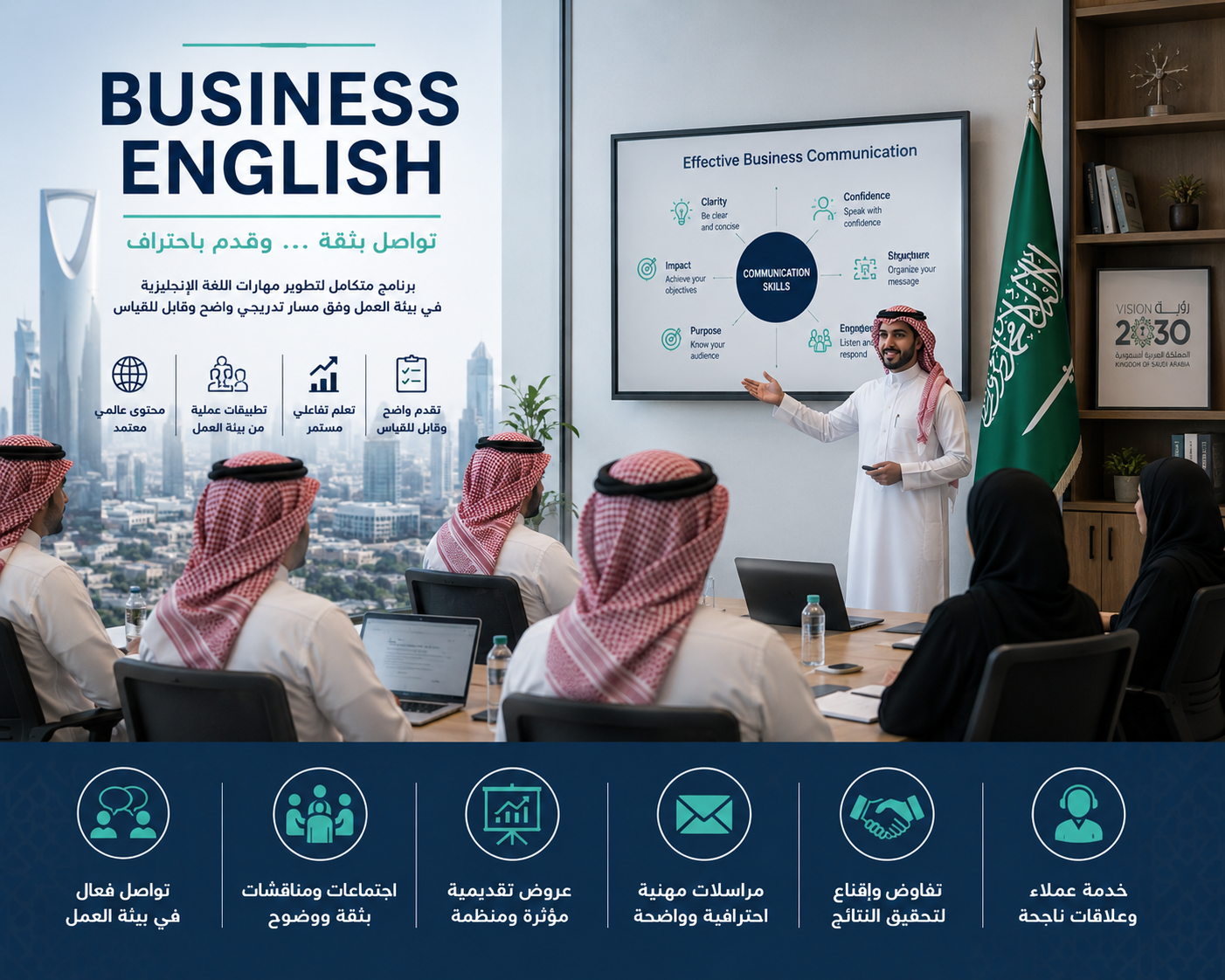 برامج مهارات اللغة الإنجليزية و التواصل في بيئة العمل